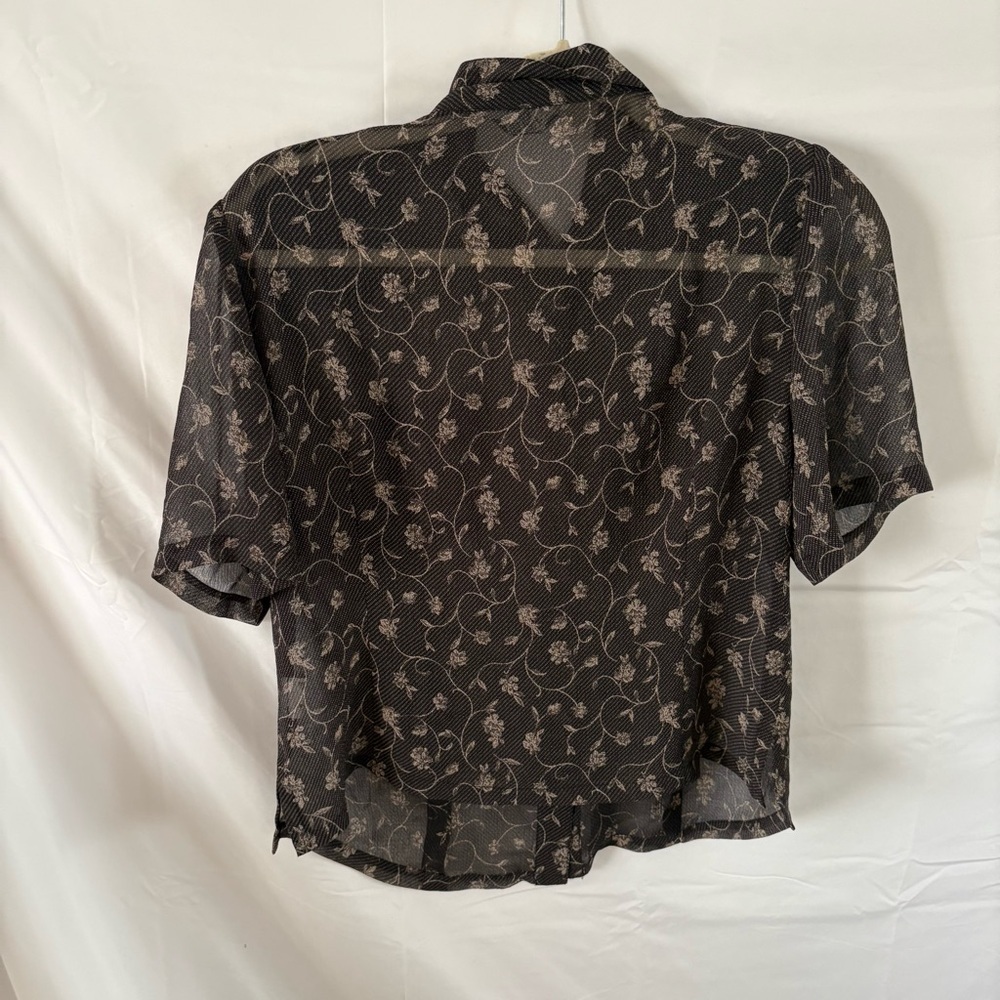 Vintage black gray collared button up short sleeve blouse top women’s medium - Picture 4 of 6